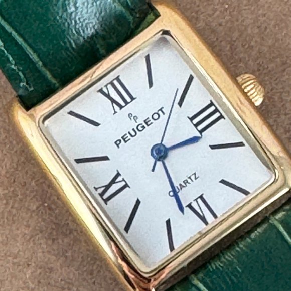 Vintage 1990's Peugeot Gold Tone Tank Watch Roman Numerals - Picture 2 of 9